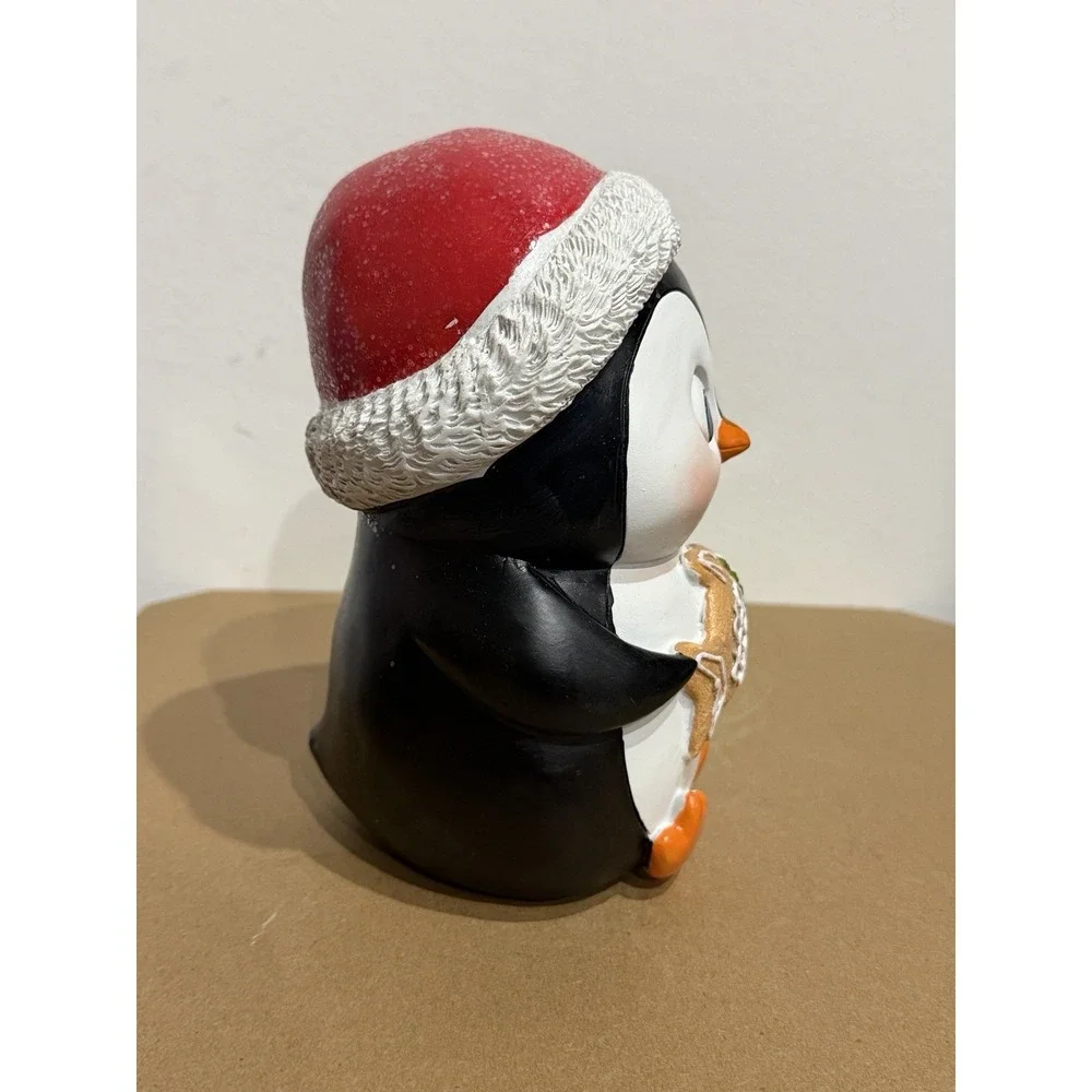 Christmas Penguin Figurine Santa Hat Holding Fish Holiday Decor